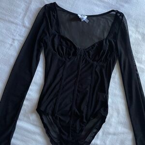 Princess Polly Black Mesh Long Sleeve Bodysuit